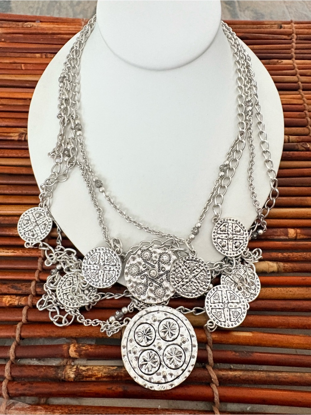 Premier Designs Silver-Tone Layered Coin Pendant Necklace
